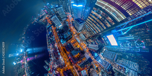 Photography Panorama aerial view of Hong Kong Nightscape in Central