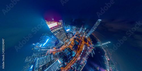 Photography Panorama aerial view of Hong Kong Nightscape in Central