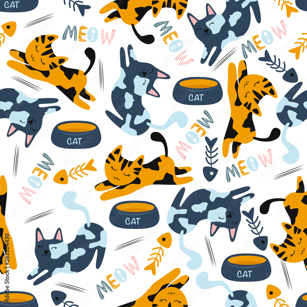 Naklejka premium seamless pattern with cat on a white background - vector illustration, eps