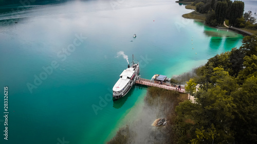 Boat for tourists on Portschach Am Worthersee lake in Austria