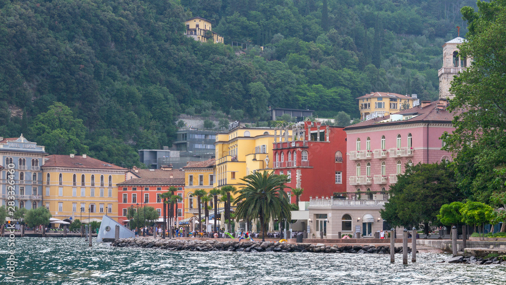 Colorful buildings along the lake in Riva del Garda
