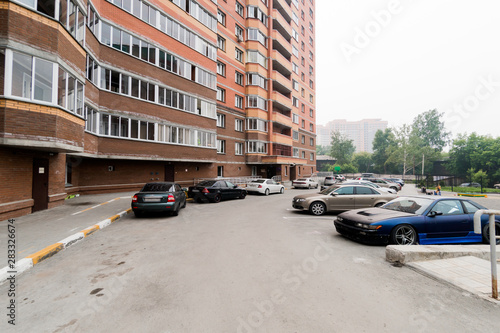 Russia, Novosibirsk - June 15, 2019: Russian courtyards. buildings, house architecture, exterior. city ​​views