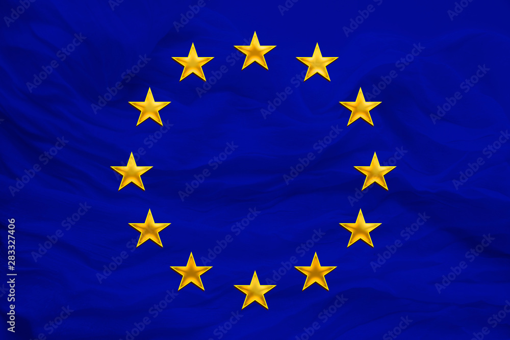 stylized European Union flag, symbol of united Europe on soft silk with soft folds, close-up stylized European Union flag, symbol of united Europe on soft silk with soft folds, close-up