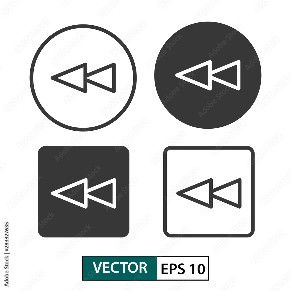 Backward button vector icon set. Isolated on white. Vector illustration EPS 10 Backward button vector icon set. Isolated on white. Vector illustration EPS 10