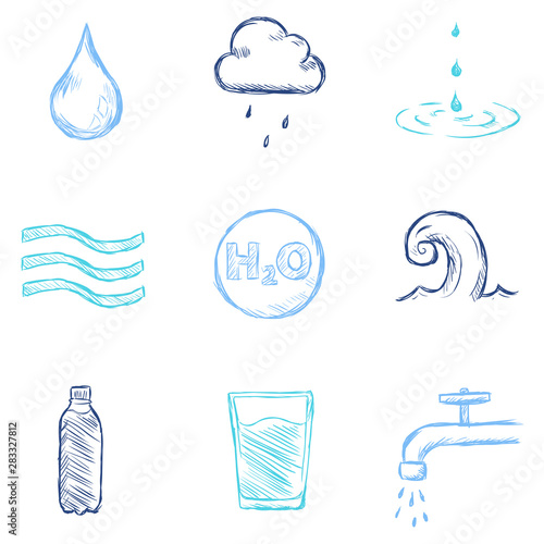 Vector Set of Color Sketch Water Icons