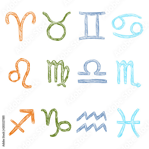 Vector Set of Color Sketch Zodiac Signs