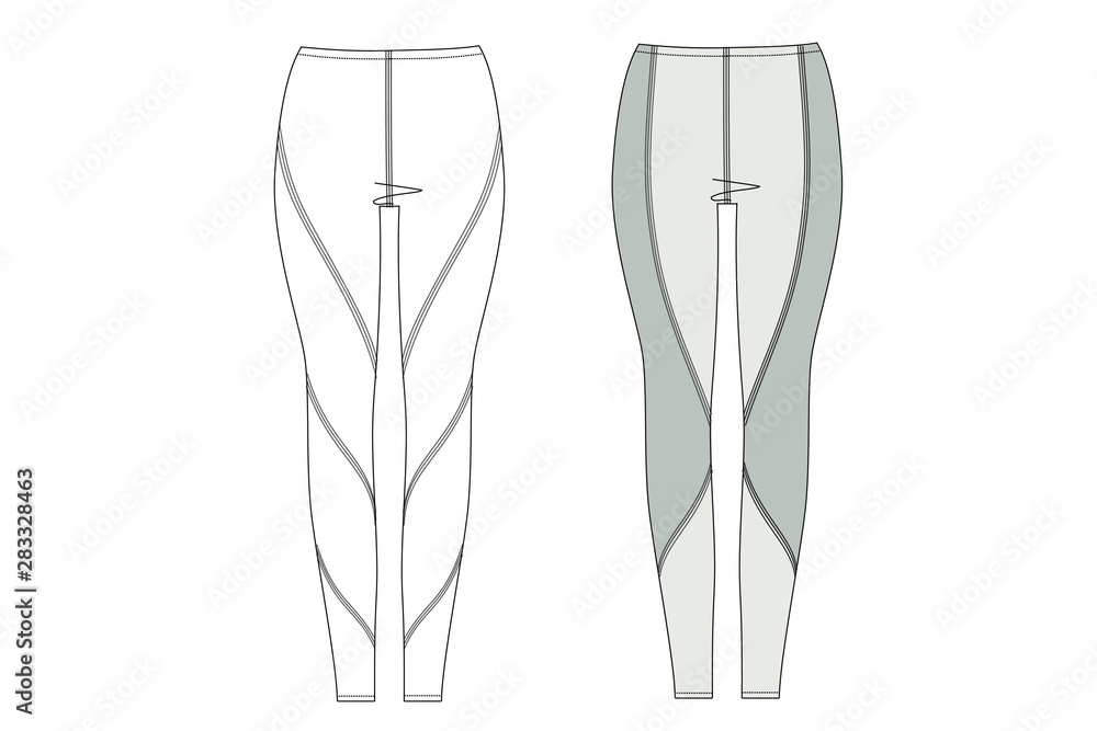 3D illustration of leggings. Technical drawing. Woman active wear fashion  sketch. line art. Clothing template vector. Stock Vector