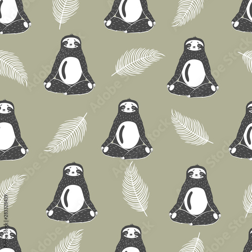 Scandinavian style sloth pattern in yoga pose
