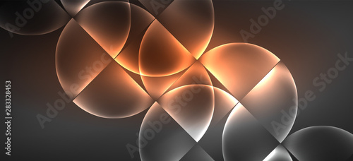 Neon glowing techno lines, hi-tech futuristic abstract background. Template with abstract shapes in dark space