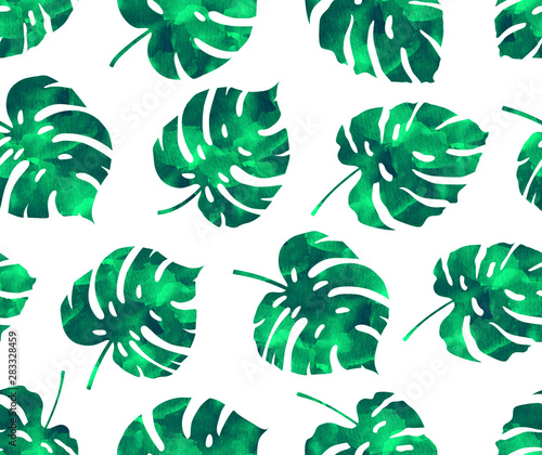 Seamless pattern from green leaves of monstera