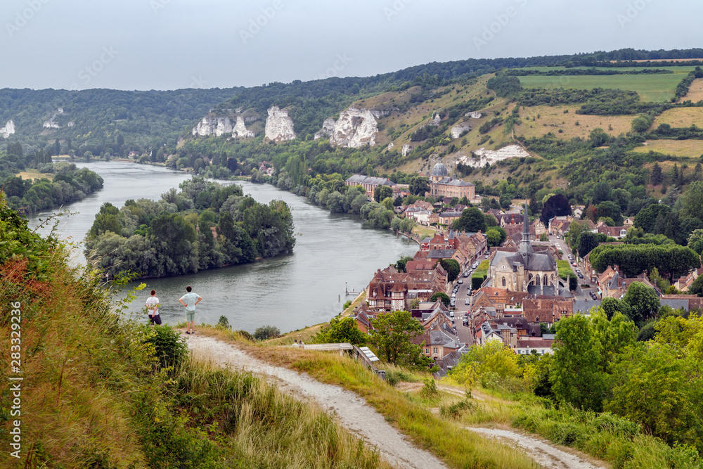 View on Les Andelys and the river Seine from Chateau Gaillard, Normandy, France.