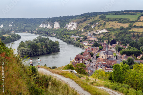 View on Les Andelys and the river Seine from Chateau Gaillard, Normandy, France.