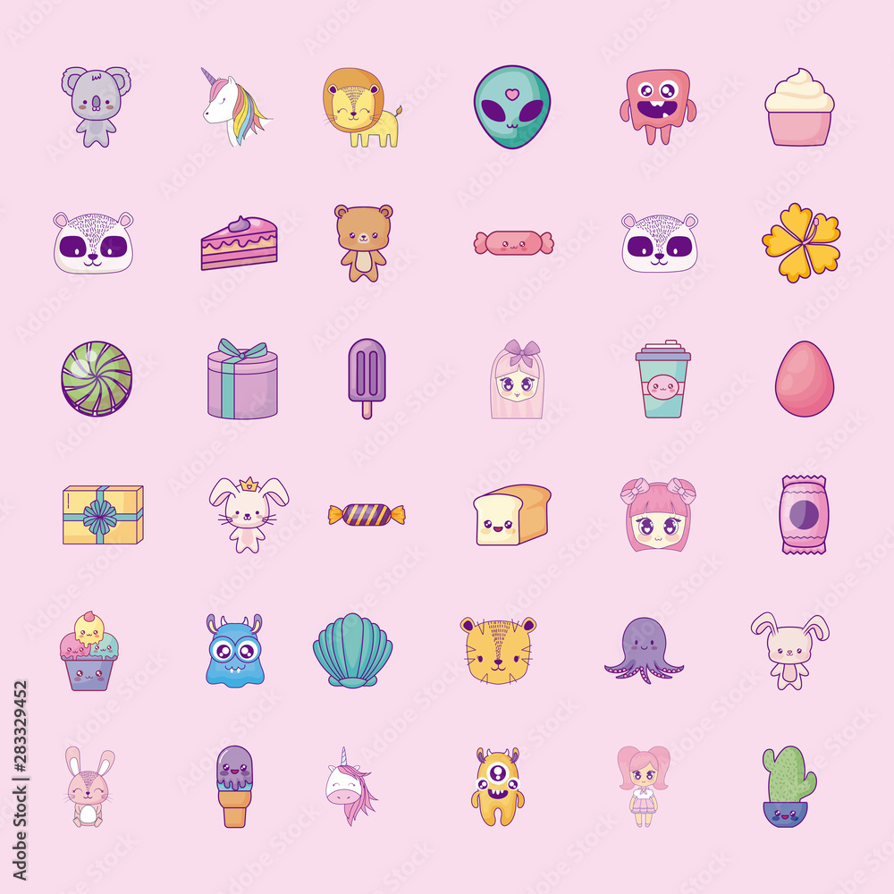 cute set icons style kawaii cute set icons style kawaii