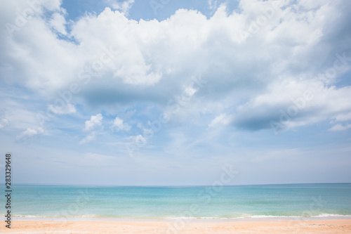Landscape of sea and beach with blue sky in summer