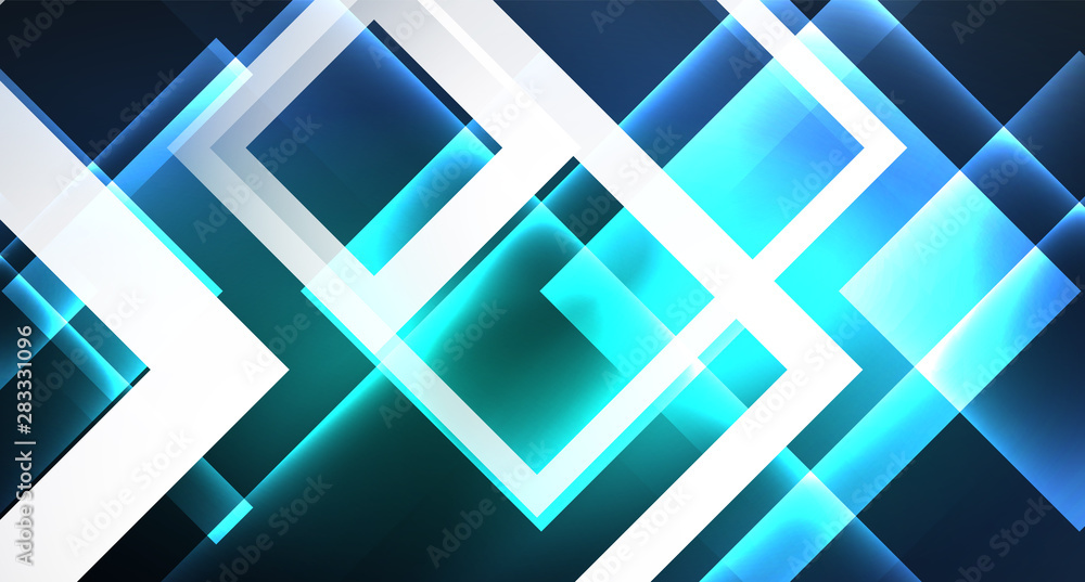 Neon glowing techno square rectangle lines, blue hi-tech futuristic abstract background Neon glowing techno square rectangle lines, blue hi-tech futuristic abstract background