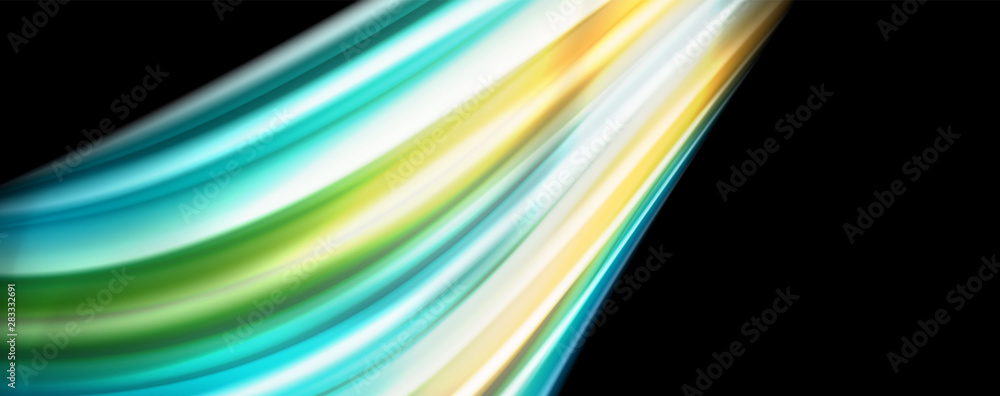 Abstract wave lines fluid rainbow style color stripes on black background. Artistic illustration for presentation, app wallpaper, banner or poster Abstract wave lines fluid rainbow style color stripes on black background. Artistic illustration for presentation, app wallpaper, banner or poster