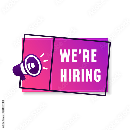 We're hiring job vacancy creative poster background design with megaphone loudspeaker vector icon illustration