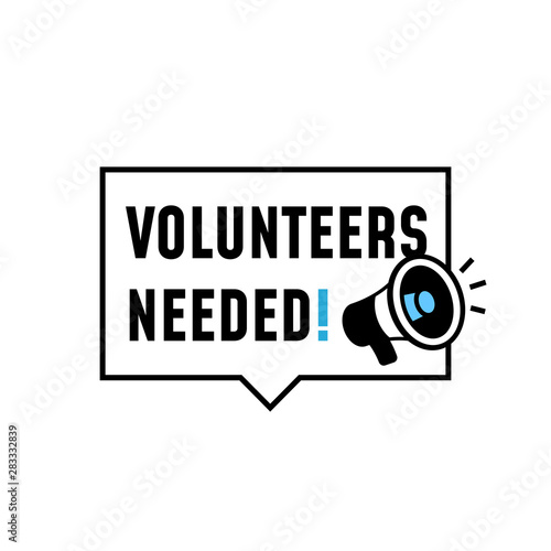 Volunteers needed simple badge label design with megaphone loudspeaker icon vector illustration