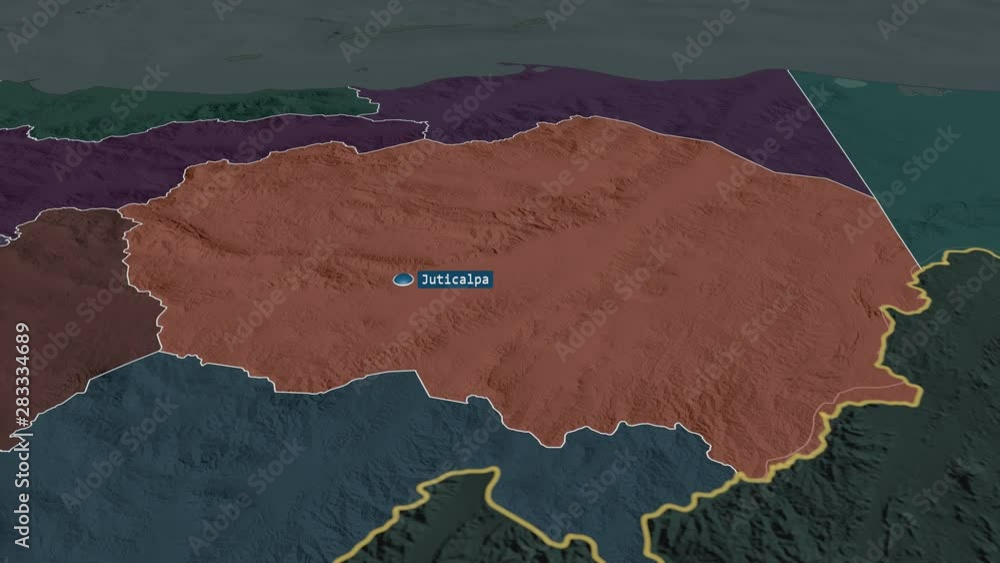 Olancho department of Honduras with its capital zoomed on the