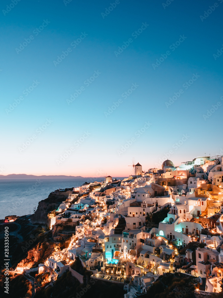 Nihgt view of Oia, Santorini, Greece