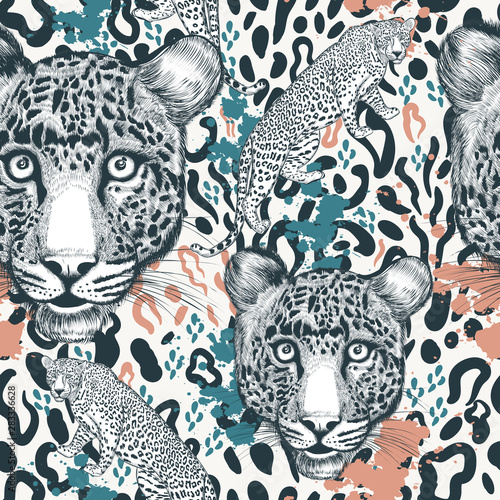 Animal vector print with leopard spoty ornament, wallpaper, pattern  ideal ofr textile designs