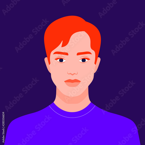 Portrait of a redhead man. Avatar of a guy. Colorful portrait. Student of the university. Vector flat illustration
