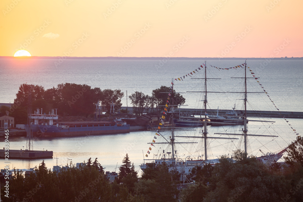 Gdynia aerial view, sunrise over Baltc Sea