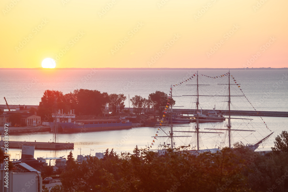Gdynia aerial view, sunrise over Baltc Sea
