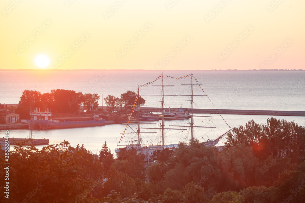 Gdynia aerial view, sunrise over Baltc Sea