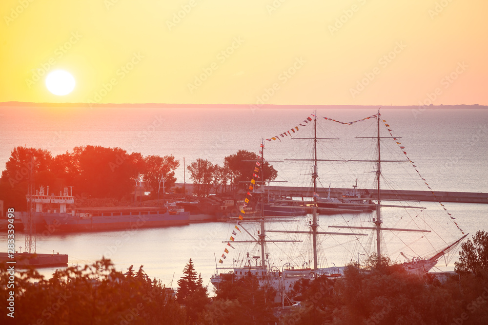 Gdynia aerial view, sunrise over Baltc Sea