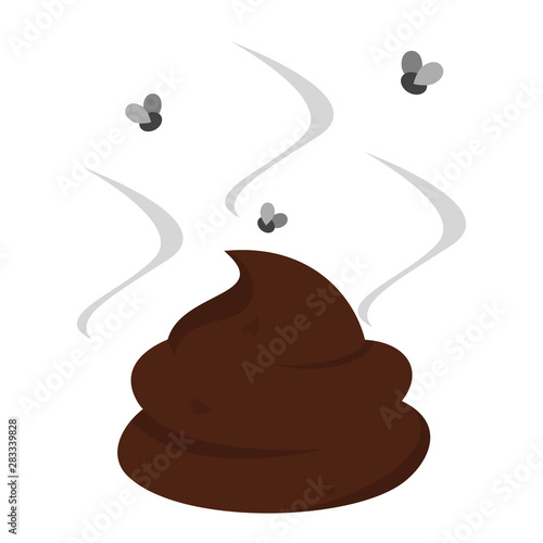 Fly around the brown stinky poop. Dog excrement