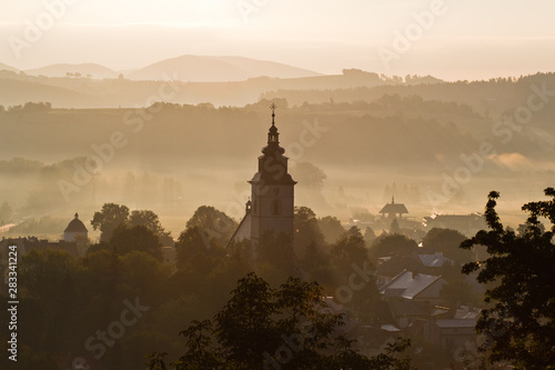 Old town part of Stary Sacz at sunrise. Stary Sacz is a one of the oldest towns in Poland, founded in 13th century.