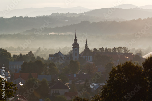 Old town part of Stary Sacz at sunrise. Stary Sacz is a one of the oldest towns in Poland, founded in 13th century.