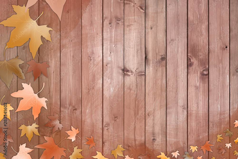 Wooden table, autumn leaf background, texture Wooden table, autumn leaf background, texture
