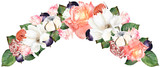 Floral elegant watercolor set with mixture of flowers, roses, fruits, figues and blueberries.  Could be used for wedding templates, invites, greetings. 