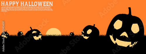 Many Jack-O'-lantern on the ground.there are 2 unique layer black and yellow on orange background. Easy to change color