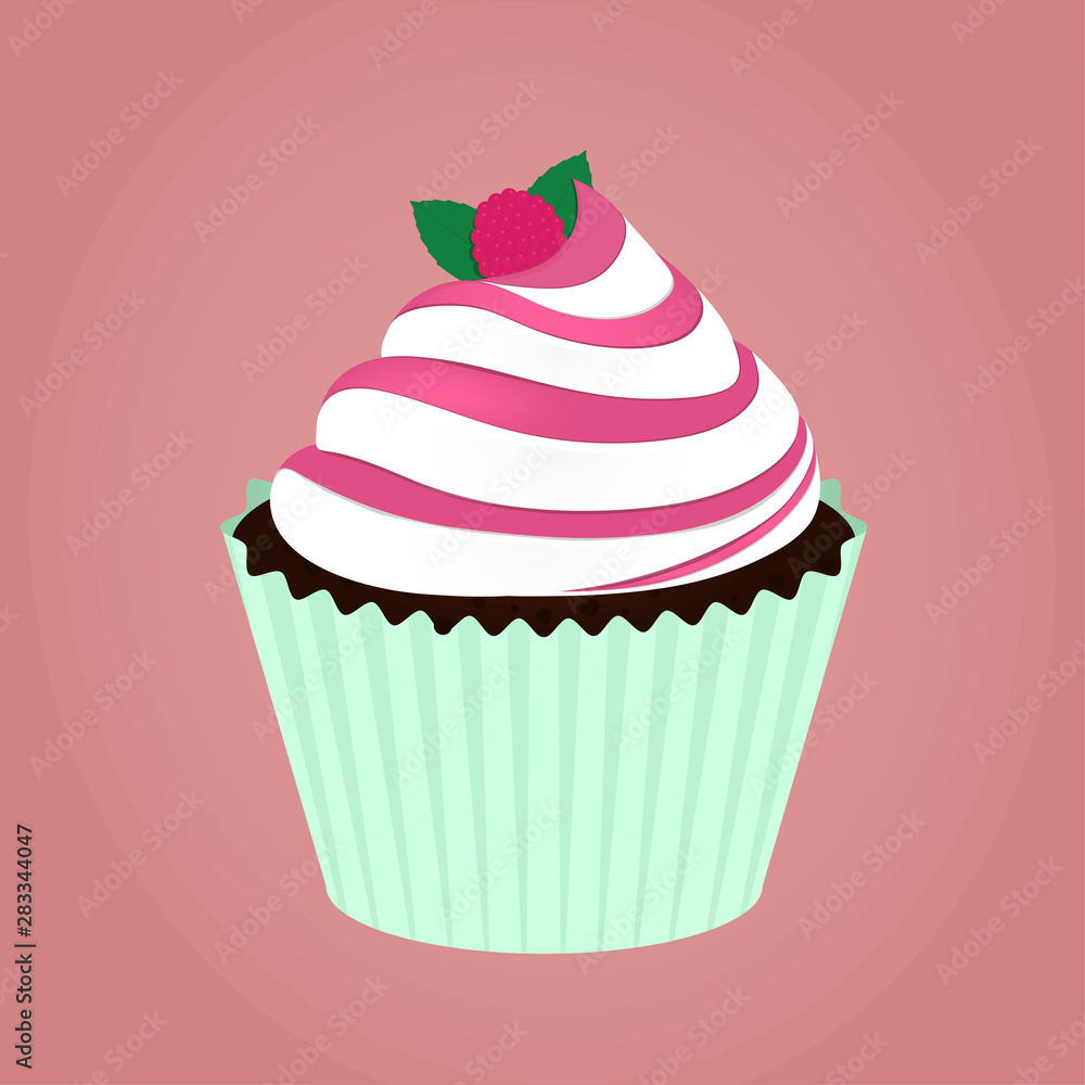 Raspberry cupcake illustration
