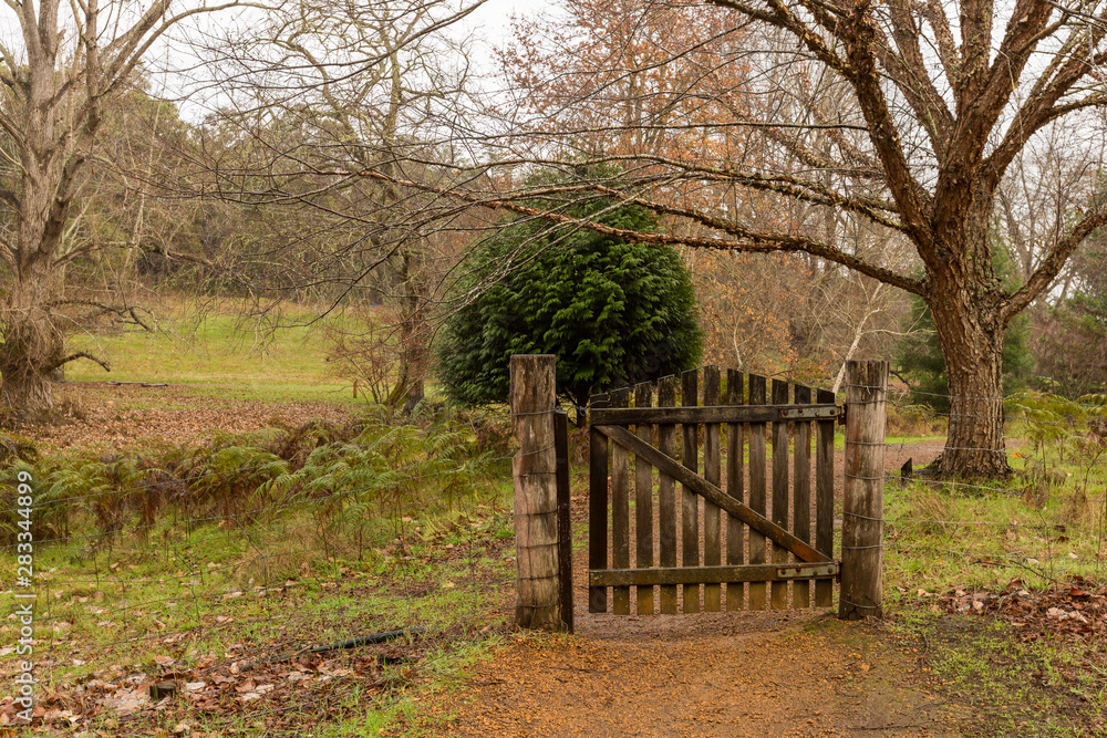 Closed gate on pathway in winter Golden Valley Tree Park Closed gate on pathway in winter Golden Valley Tree Park