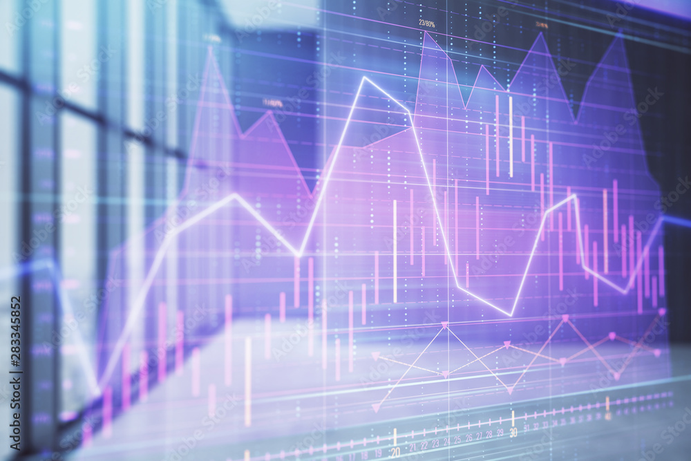 Double exposure of financial chart on empty room interior background. Forex market concept. Double exposure of financial chart on empty room interior background. Forex market concept.