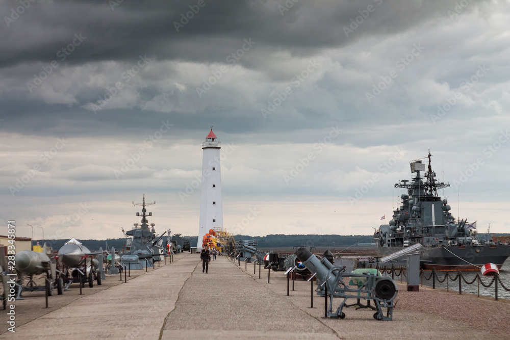 Fototapeta premium July 28, 2019, Russia, St. Petersburg, Kronstadt, parade of the Navy. Warships on the roadstead of Kronstadt.