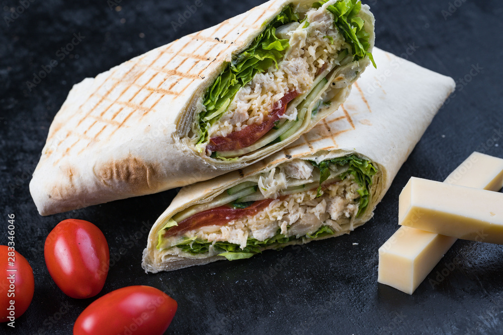 Shawarma sandwich gyroscope fresh roll of lavash Lavash chicken beef Shawarma falafel recipe tin