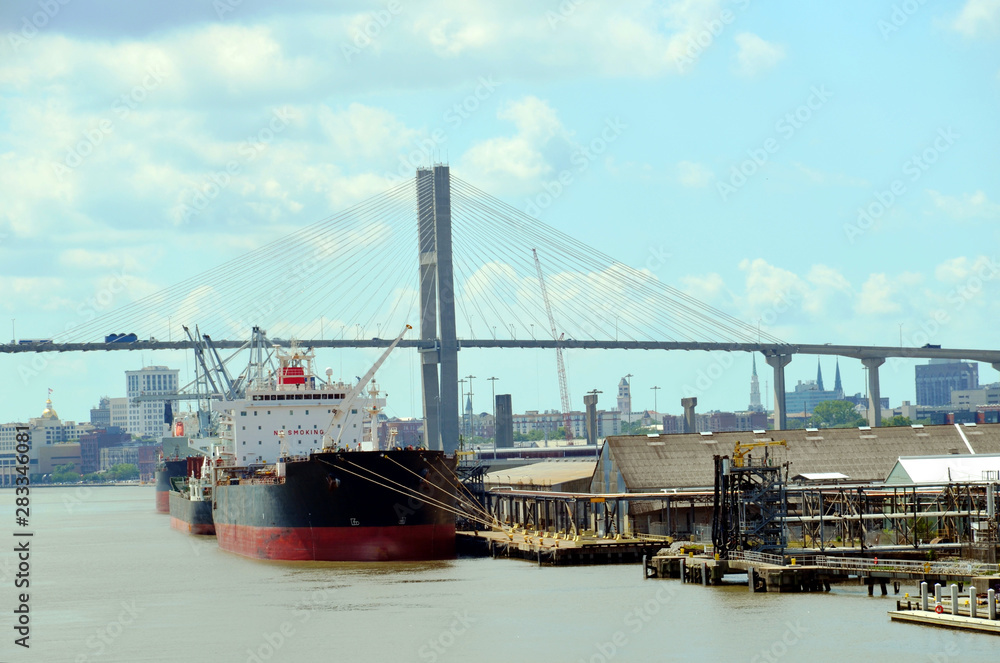 Cargo ships in the port of Savannah, Georgia.