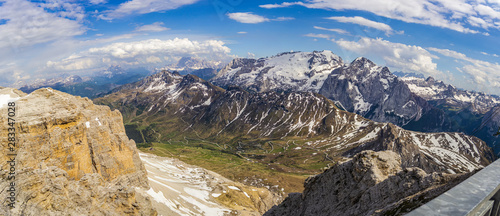 Mountain view from the Maria refuge located on the Pordoi Pass, Trentino alto Adige - Italy © REDMASON