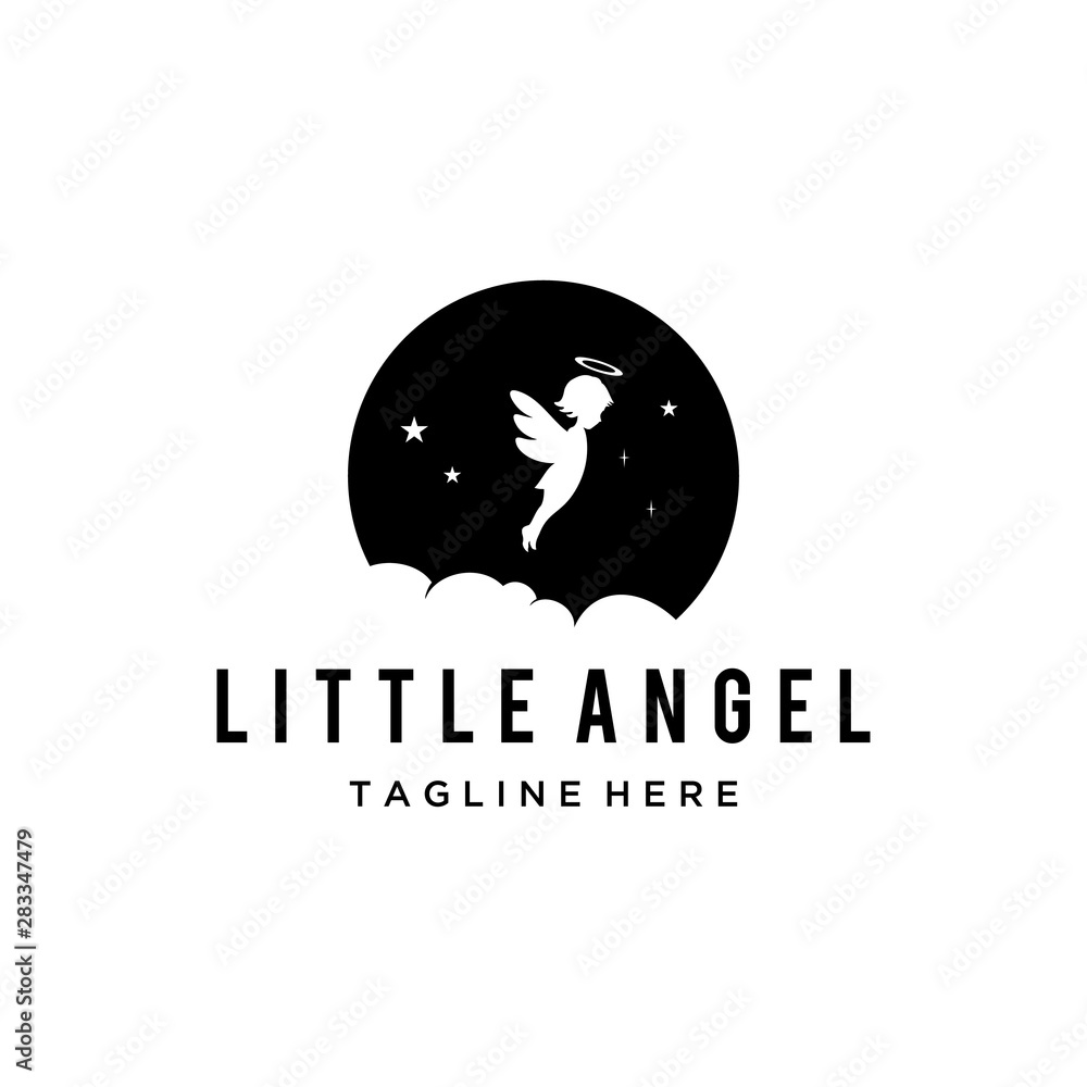 Illustration of a small fairy that hangs out with both wings logo design