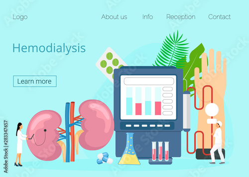 Hemodialysis concept vector. Method of extrarenal blood purification in acute and chronic renal failure.