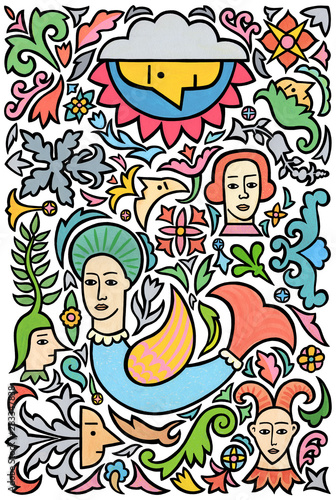 A collection of decorative motifs and comic characters based on medieval and gothic designs