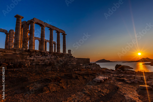 sunset at cape sounion, temple of poseidon