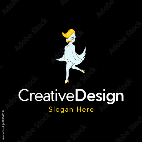 Happy Duck, Bird Animal, Cartoon Vector Illustration Mascot, in Isolated black Background.