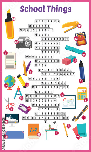 Vector Illustration of puzzle crossword in School things