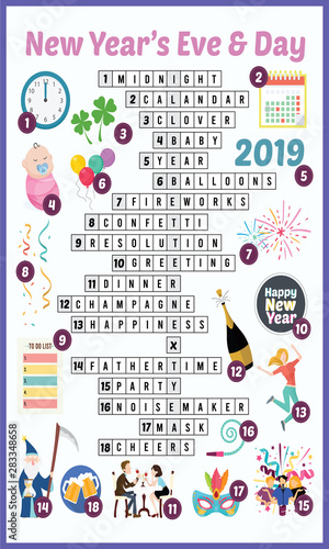 Vector Illustration of puzzle crossword in Happy new year